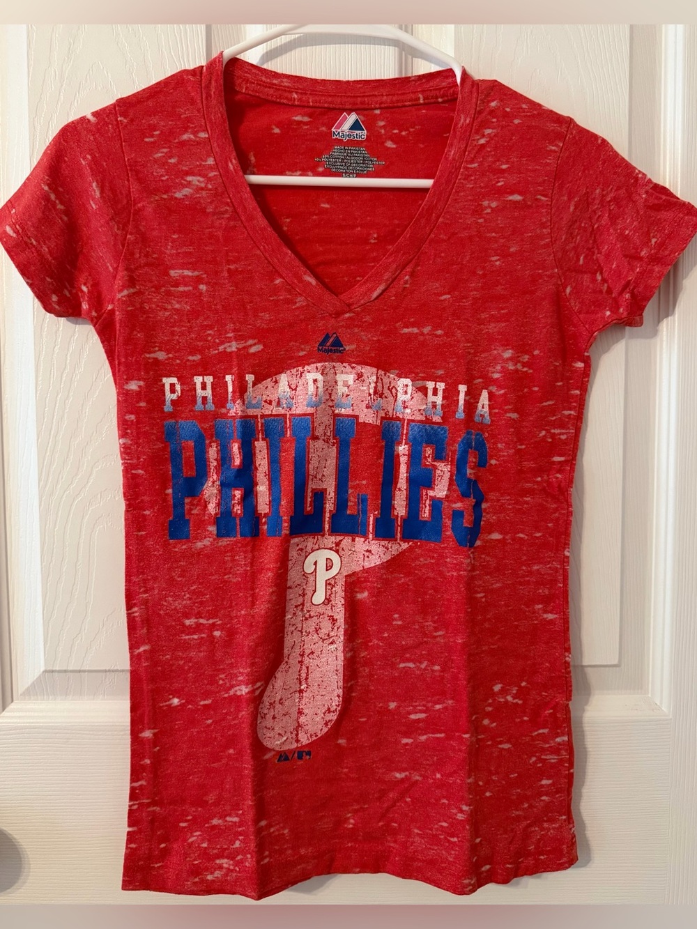 Majestic Philadelphia Phillies Short Sleeve V-Neck Tee Small